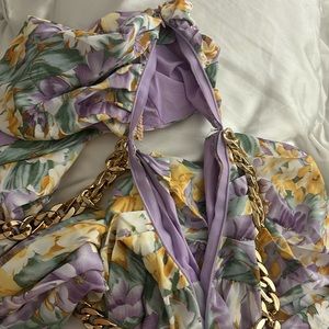 Brand new never worn maxi high slit fashion nova purple combo dress